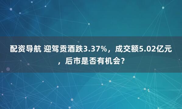 配资导航 迎驾贡酒跌3.37%，成交额5.02亿元，后市是否有机会？